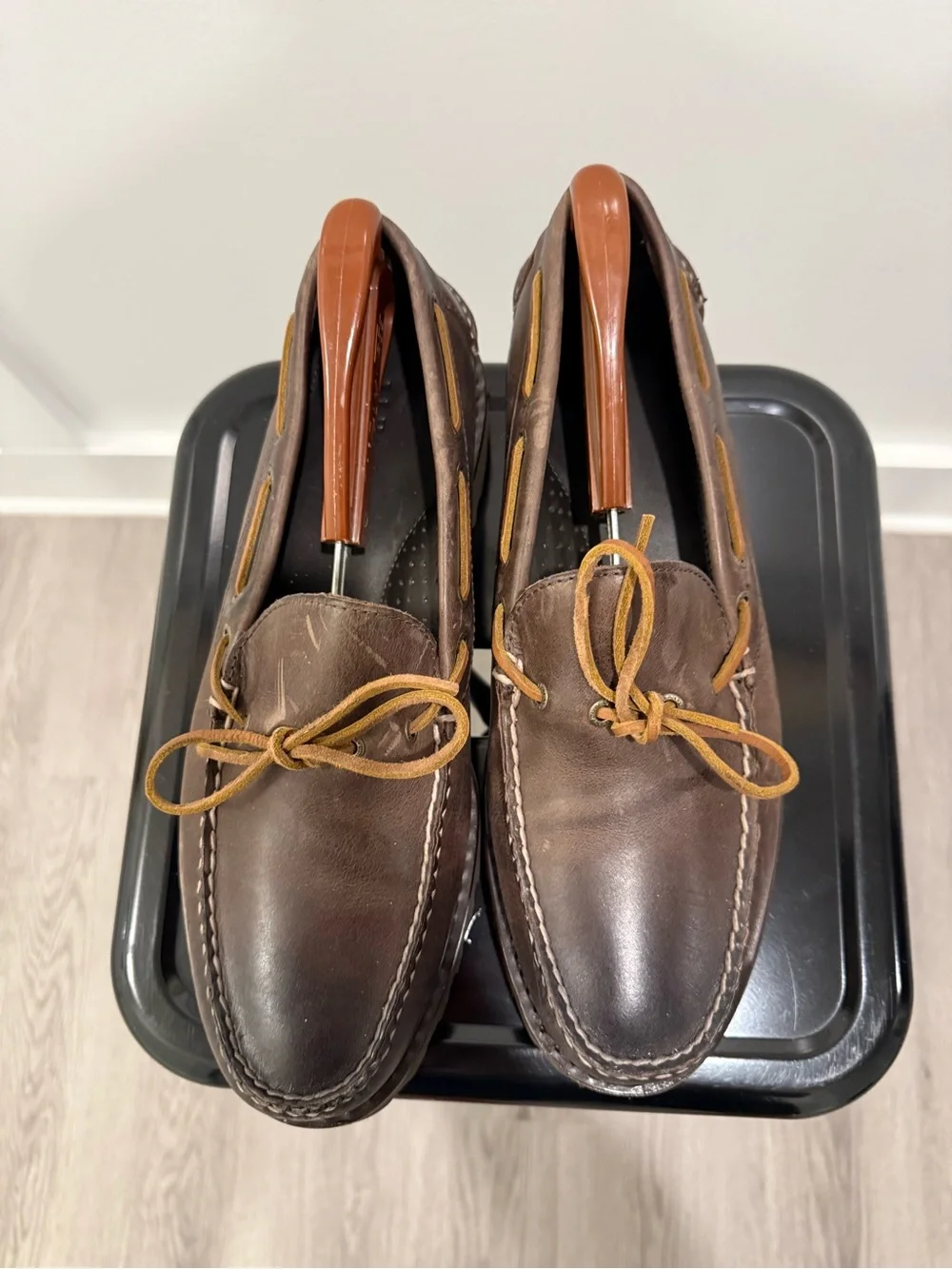 L.L. Bean Brown Leather Boat Shoes with Tan Laces